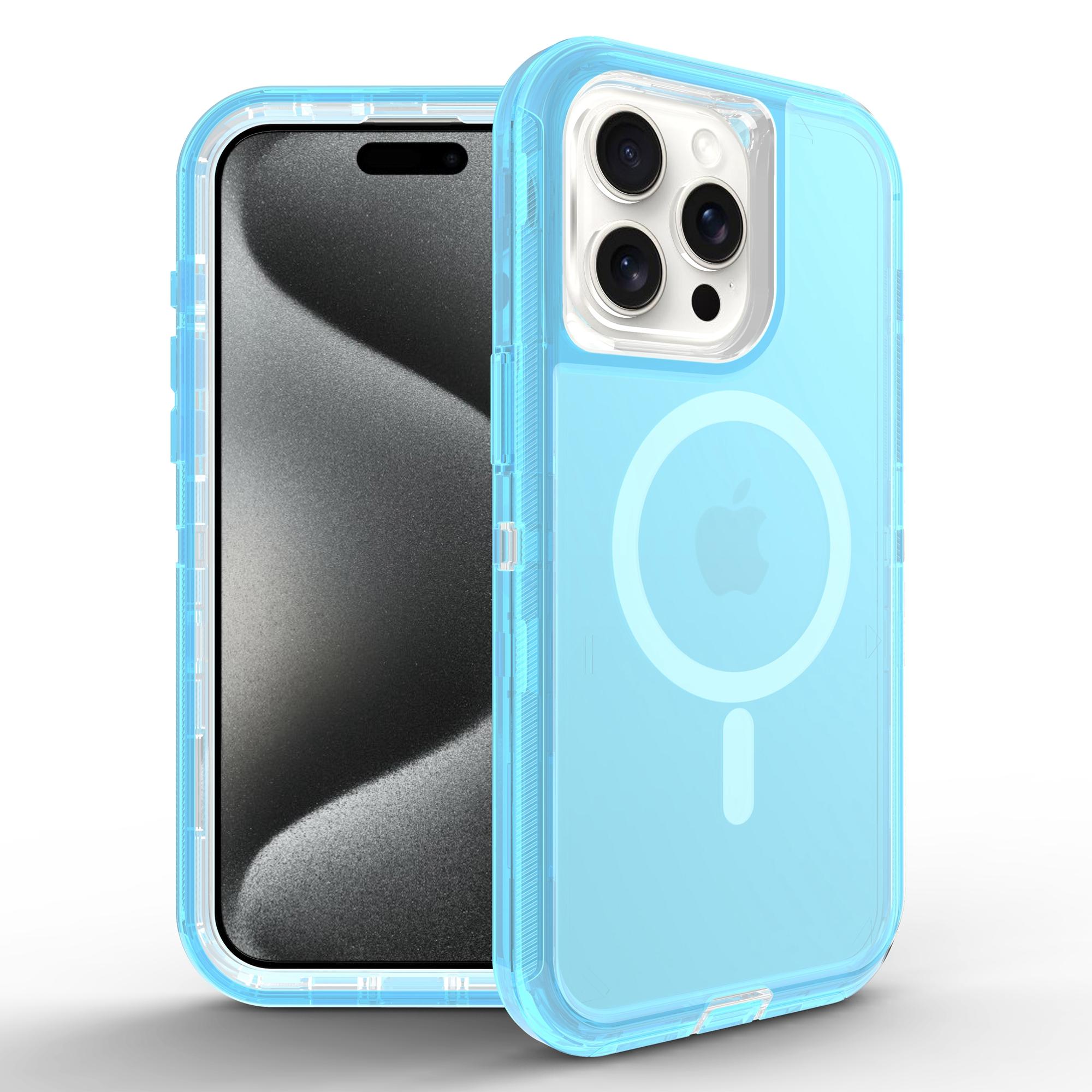 

For iPhone 15 Pro Case Compatible with MagSafe Shockproof TPU+PC Phone Back Cover Transparent Blue