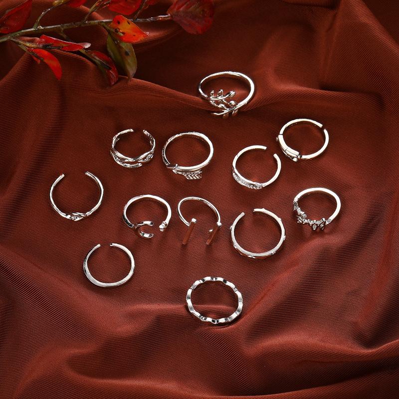 English Ring, Personalized Leaves English Letters Love Open Knot Ring 12-Piece Set