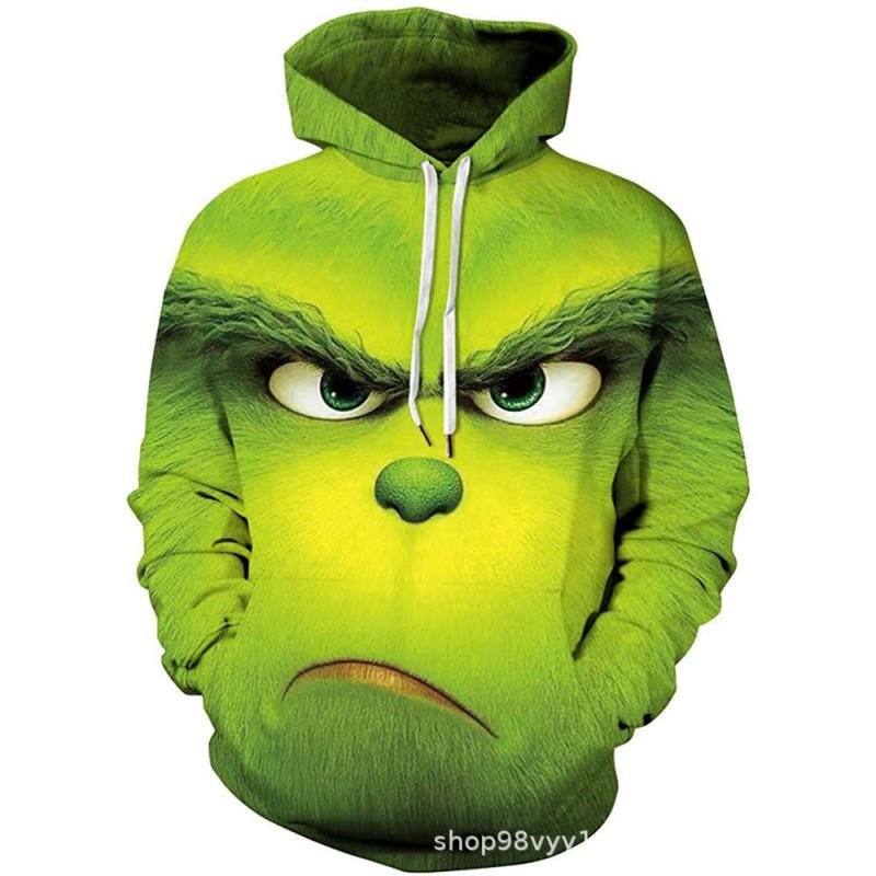 Grinch 3D Printed Hooded Sweatshirt Men Loose Fit Casual Zip-Up Pullover With Appliqu Pocket