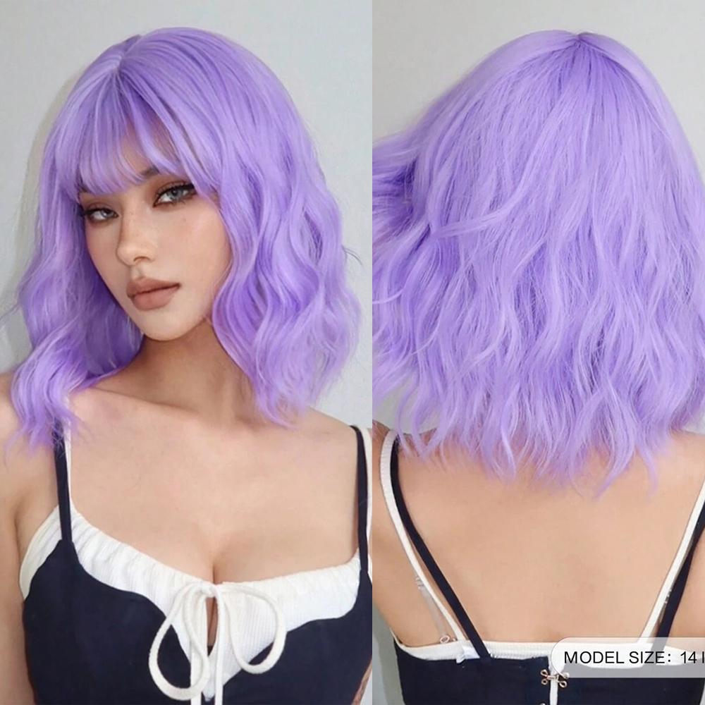 Short Wavy Wine Red Synthetic Wigs for Women Curly Lolita Wigs With Bangs Shoulder Length Wigs Natural Looking Daily Cosplay