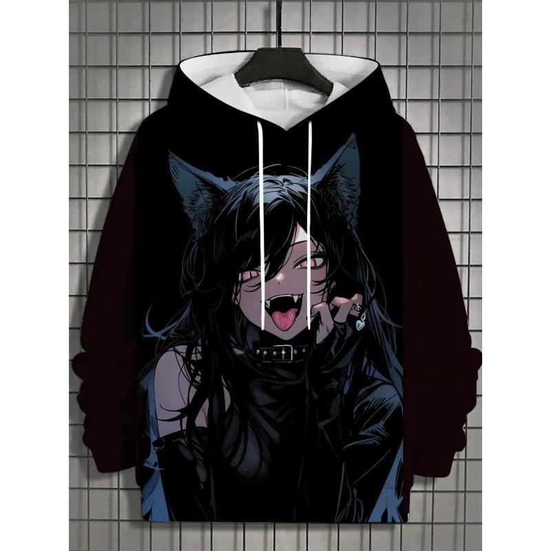 Felpa con cappuccio da uomo a tema Gotico stile giapponese con orecchie da gatto, stampa 3D, per Autunno-Inverno, Hip-Hop, Street, Casual, Sport all'aperto