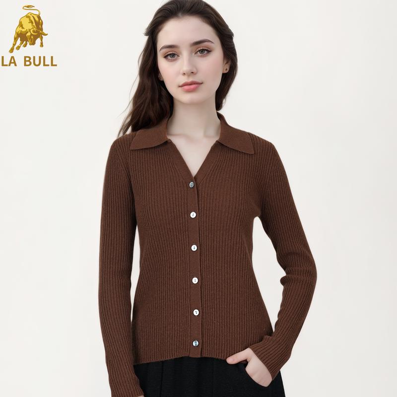 

LA BULL Women s Lapel Knit Cardigan Sweater L