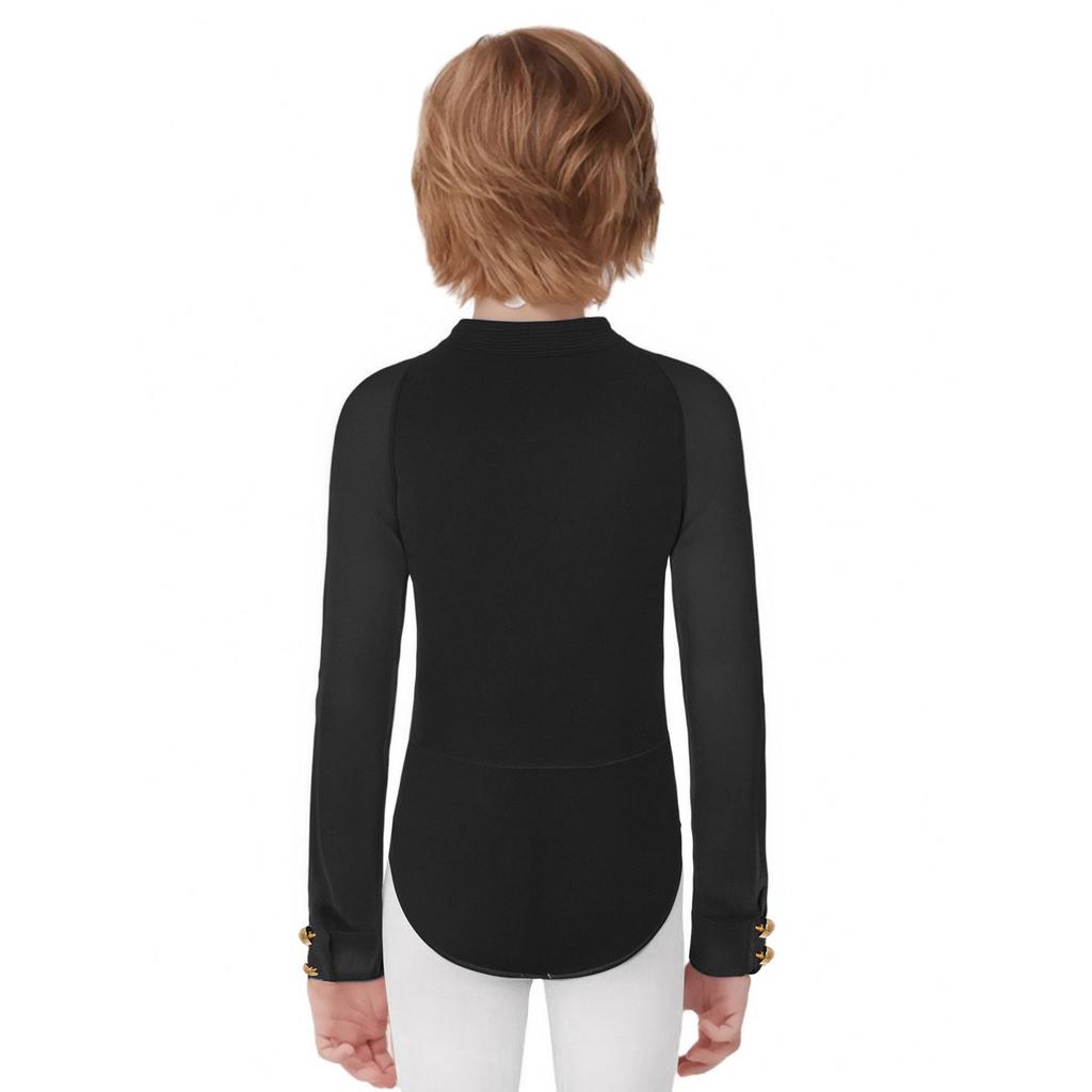 Body de Danse de Salon Latino pour Garçons Manches Longues Col Montant Justaucorps Costume de Compétition pour Performance de Scène