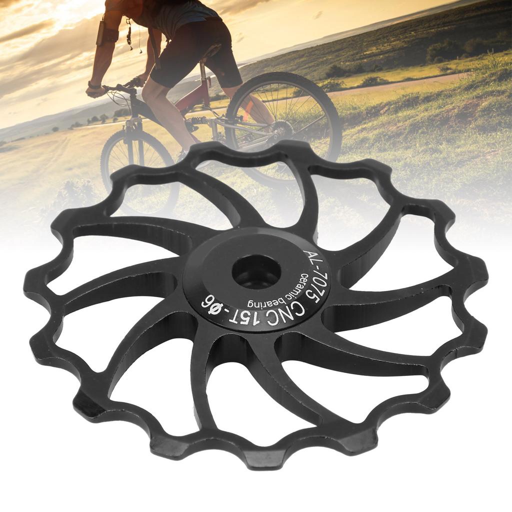 15T Fahrrad Aluminiumlegierung Führungsrolle Keramiklager Mountainbike Schaltwerk Umlenkrolle Schwarz