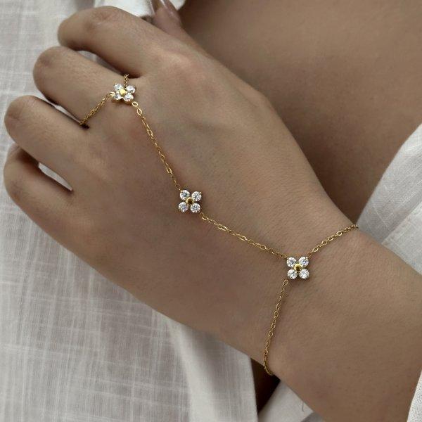 Rhinestone Multilayer Zircon Connected Finger Ring Bracelets For Women Handmade Thin Link Chain Bracelet Party Jewelry Gift