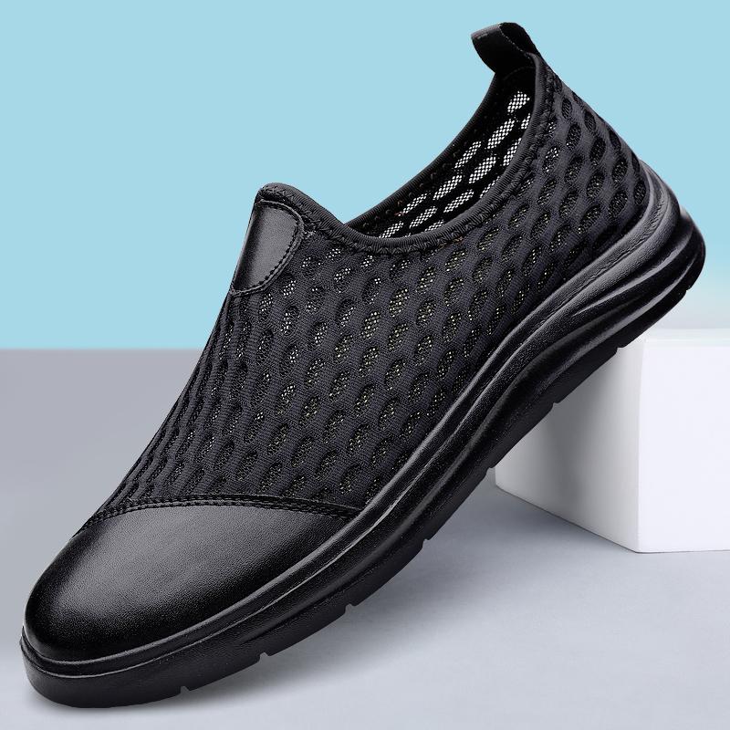 Fashion Male Lightweight Driving Flats Soft Men's Luxe Loafers New Mens Slip on Casual Shoes Hollow Out Men Mesh Cloth Walking Shoes