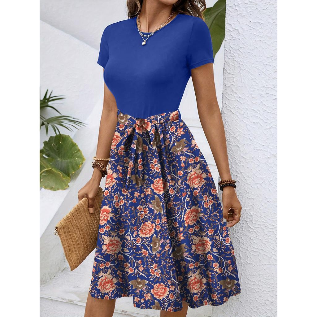 Γυναικείο Μοντέρνο Ρετρό Μοτίβο Εκτύπωση Color Block Ζώνη Casual Φόρεμα