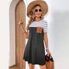 Women Summer Short Sleeve O Neck Striped Printed Loose One Piece Dress
