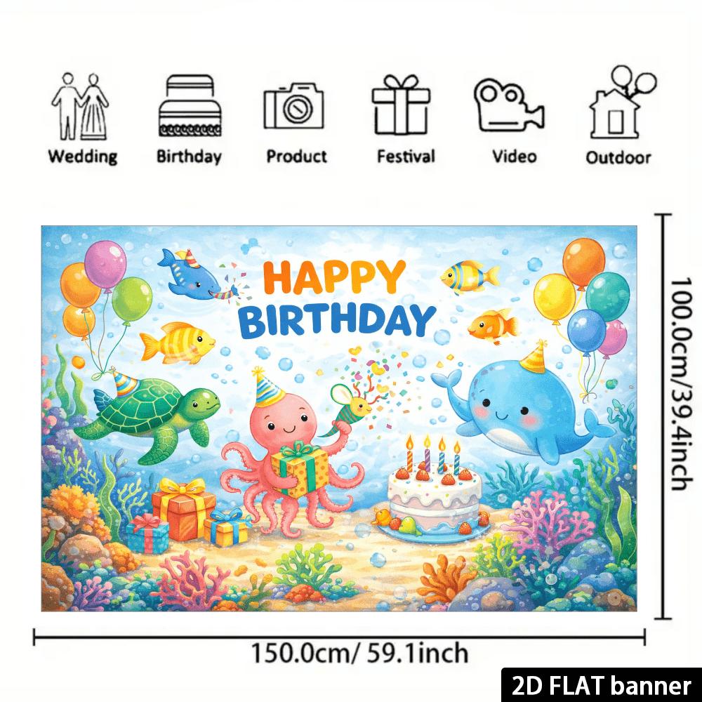 2D-Ebene 1 Stück Ozean-Thema Geburtstag banner fröhlicher Wal Schildkröte und Oktopus Party Szene