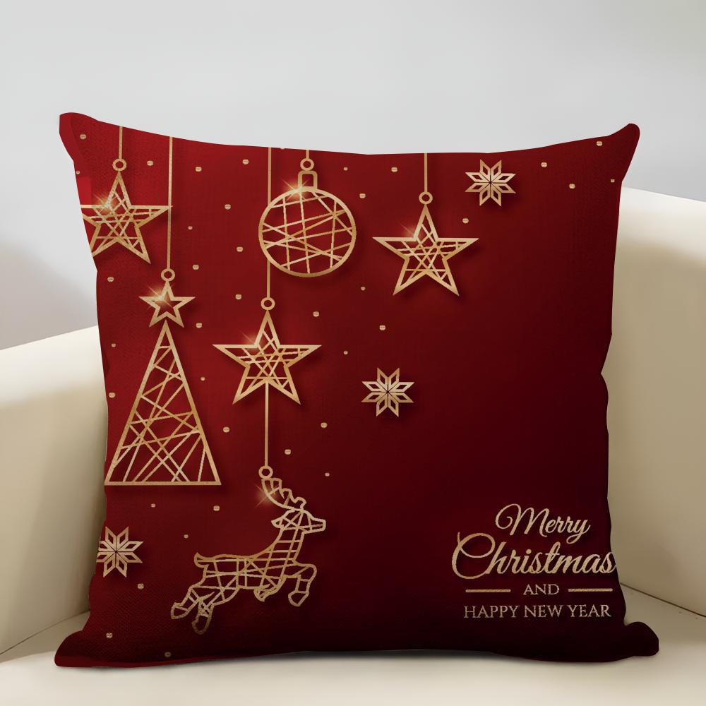 Christmas Elements Cushion Cover Household Decoration Linen Sofa Cushion Cover: Skin-Friendly & Breathable With Invisible Zipper