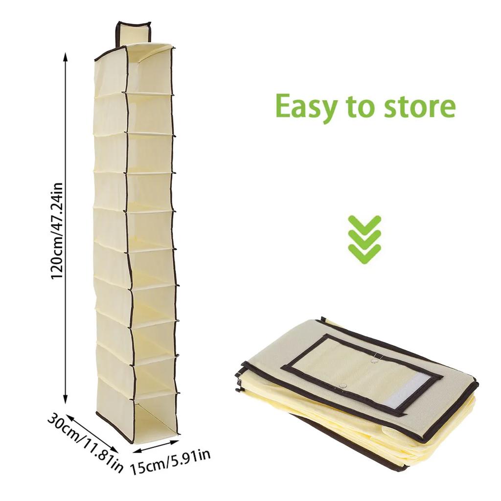 10-Shelf Hanging Shoe Organizer Non-Woven Fabric Hanging Shoe Shelves Multipurpose Foldable Shoes Container Rack Space-Saving