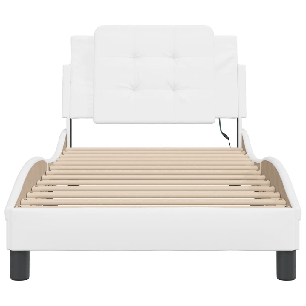 Vidaxl Bed Frame With LED, White, 90X200 Cm, Faux Leather