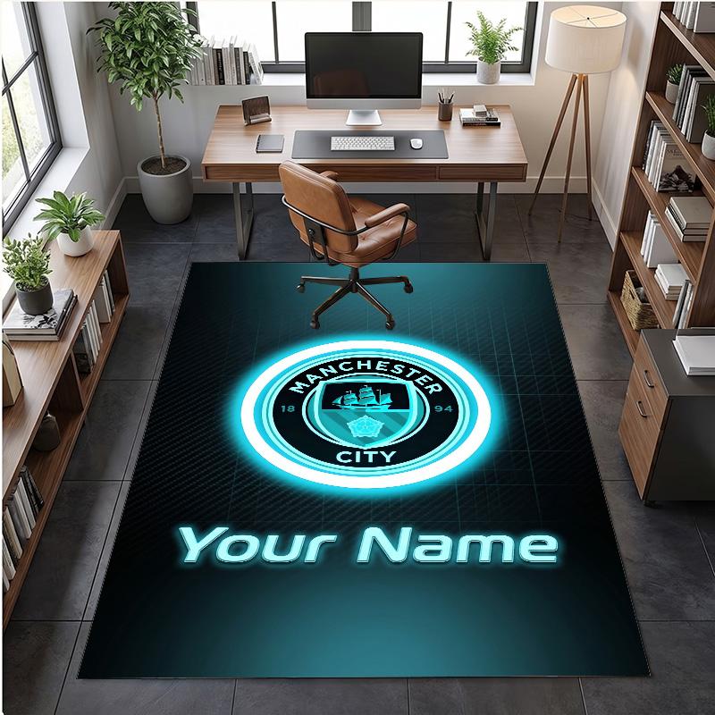 Covor de Catifea Cristal Imprimeu Manchester City Nume Personalizat Text Covor de Podea Decor Acasă