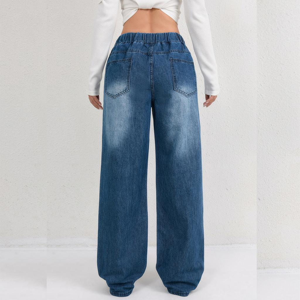 Women's Trousers Large Size Stretch Jeans Loose Semi-Elastic Pants