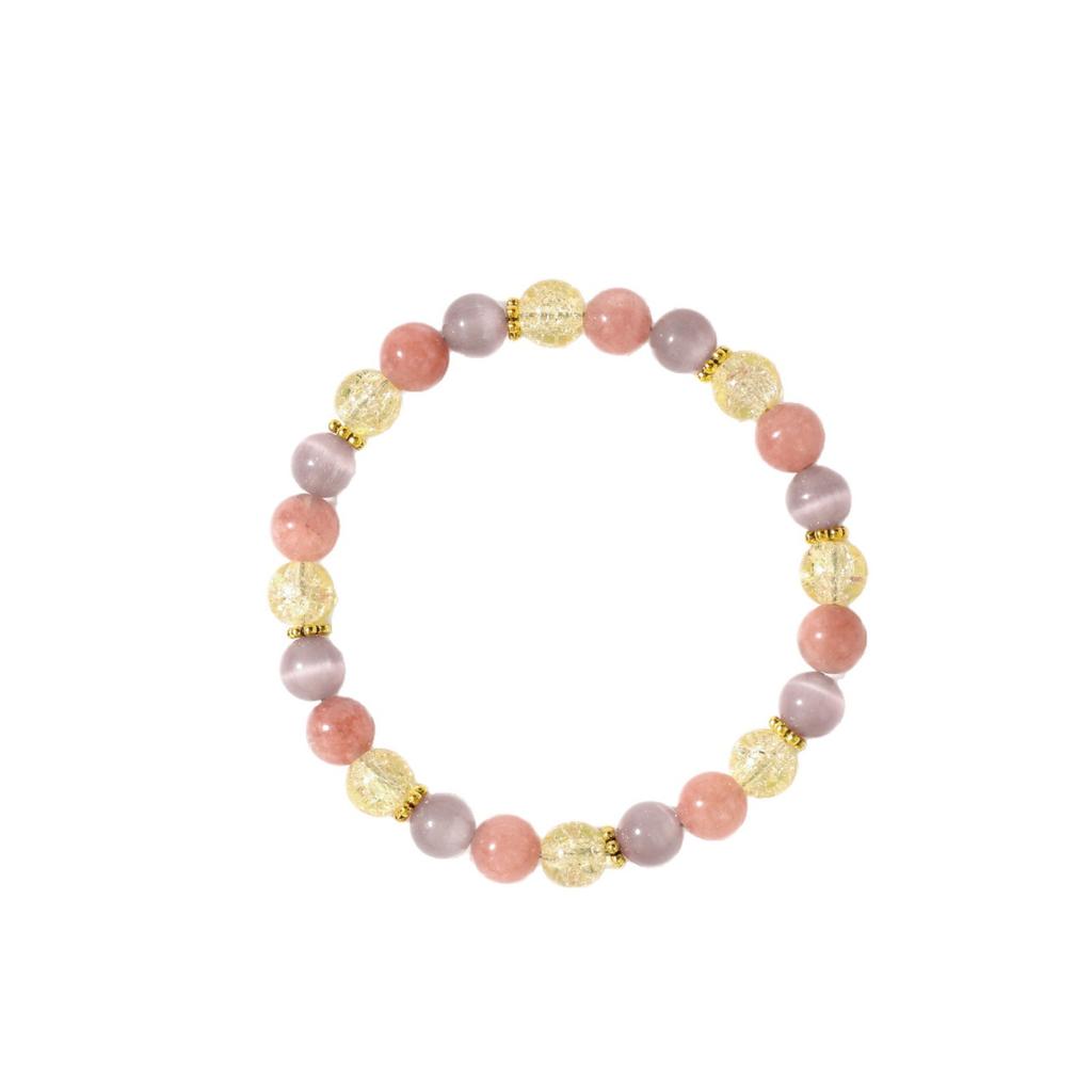 Festive Gifts Strawberry Quartz Lavender Stone Crackle Crystal Beaded Bracelet Sweet Fashion Jewelry For Women Daily Wear Gift