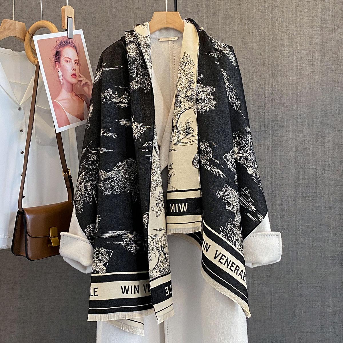 

Thick Winter Poncho Women Scarf Luxury Floral Warm Shawl and Wrap Imitation Cashmere Pashmina Blacnket Design Bufanda Echarpe 65x185