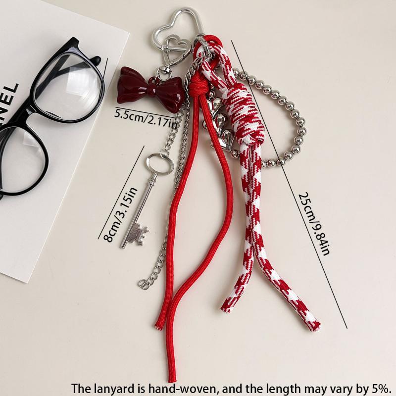 1 Piece Handmade Love Bow Weaving Rope Keychain Creative Simple Diy Rope Pendant Y2K Tassels Trendy Accessory Gifts