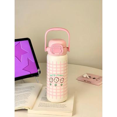 Girls' High-Appearance Value 2025 New Model Straw Large-Capacity Insulated Cup with Handle 316 Stainless Steel Water Bottle Portable