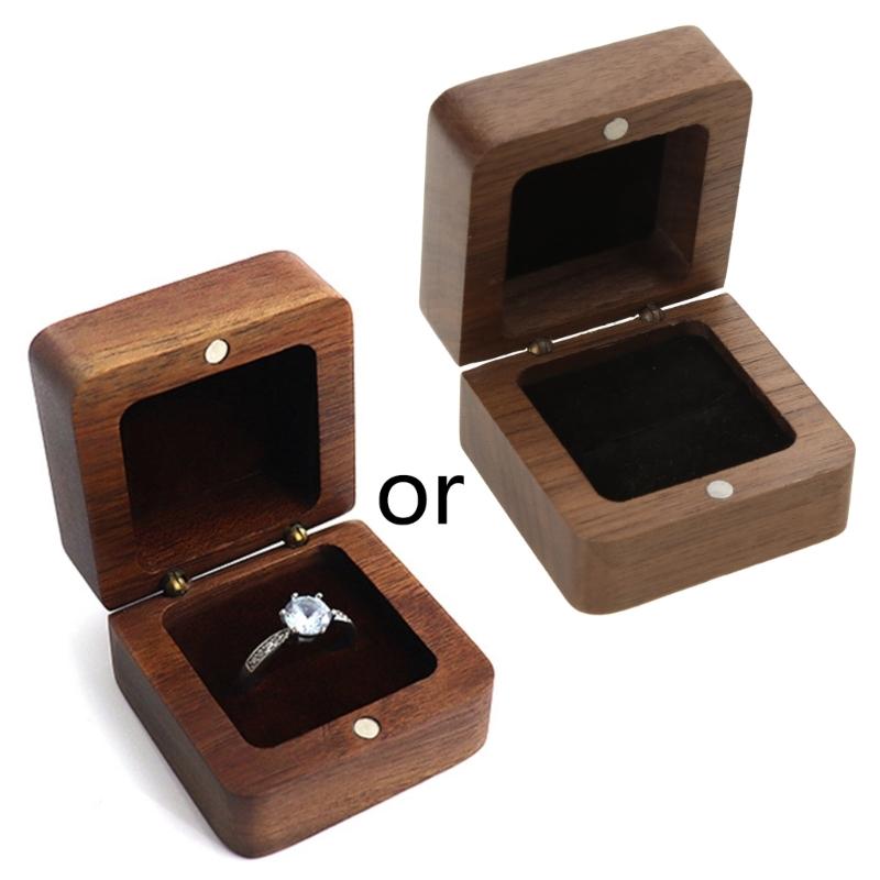 Boîte d'anneau de fiançailles unique pour demande en mariage Taille de poche fine Boîte à anneau en bois type briquet pour hommes femmes