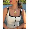 Black and white simple ins style high-end swimsuit women's small fragrant style button decoration 1011 new one-piece swimsuit