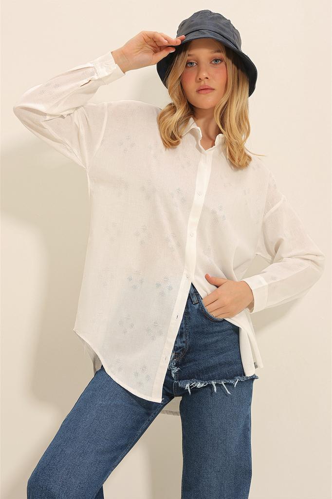 Damen Hemd Neue Saison Mode Fuchsia Motiv Oversize Leinen Hemd