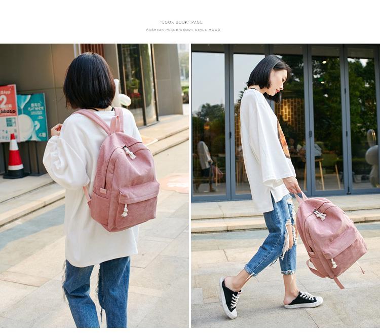 Korean Harajuku Style Corduroy Backpack for Women - Junior High School & College Casual Shoulder Bag