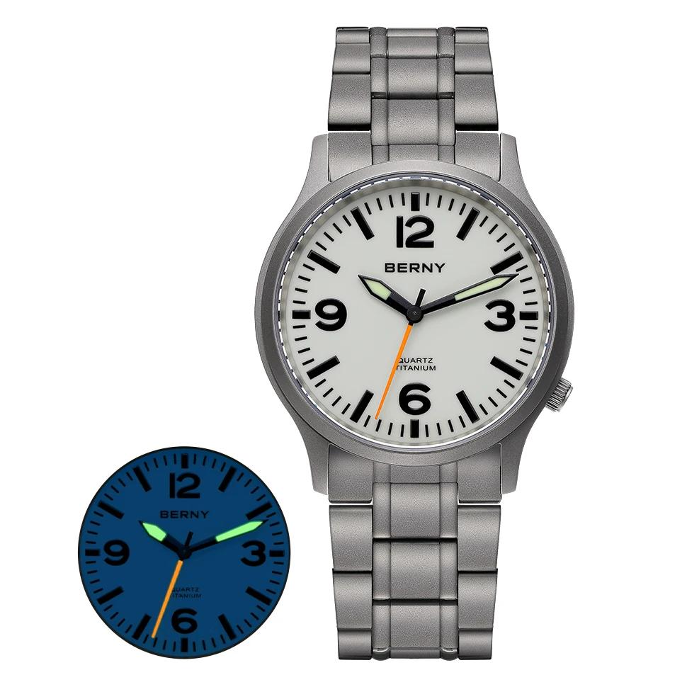 BERNY Titanium Watches for Men Super Luminous Dial Sapphire Outdoor Sports Field Quartz Watch Lightweight 5ATM Easy Read
