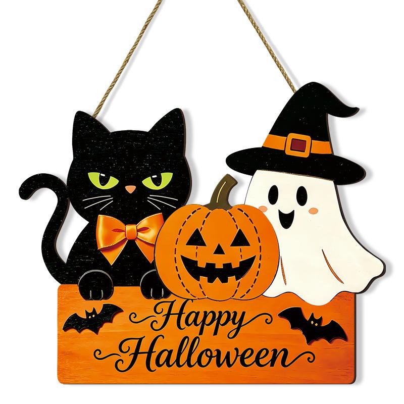 Halloween Pumpkin Wooden Door Hanger for Front Door Wall Decoration