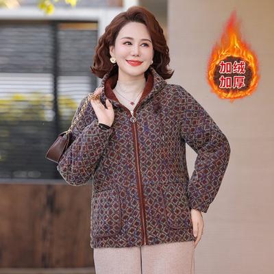 Mom Autumn and Winter Woolen Jacket Medium Old Girl Fleece Thickened Short Hooded Mink Fleece Plaid Slim Top