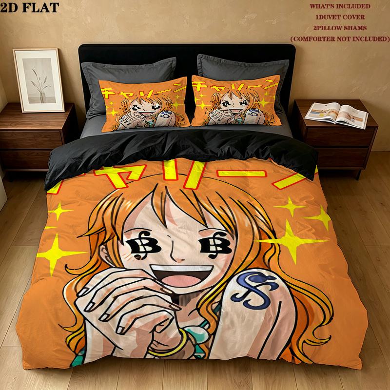 Nami Pattern Bedding Quilt Set Quilt Cover Pillowcase Home Birthday Gift(1 * Duvet Cover + 2 * Pillowcase, Without Core)
