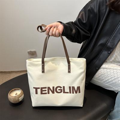 Alphabet Canvas Bag Female Large Capacity Spring Summer College Student Class Commuter Bag Fashion And Versatile Tote Bag