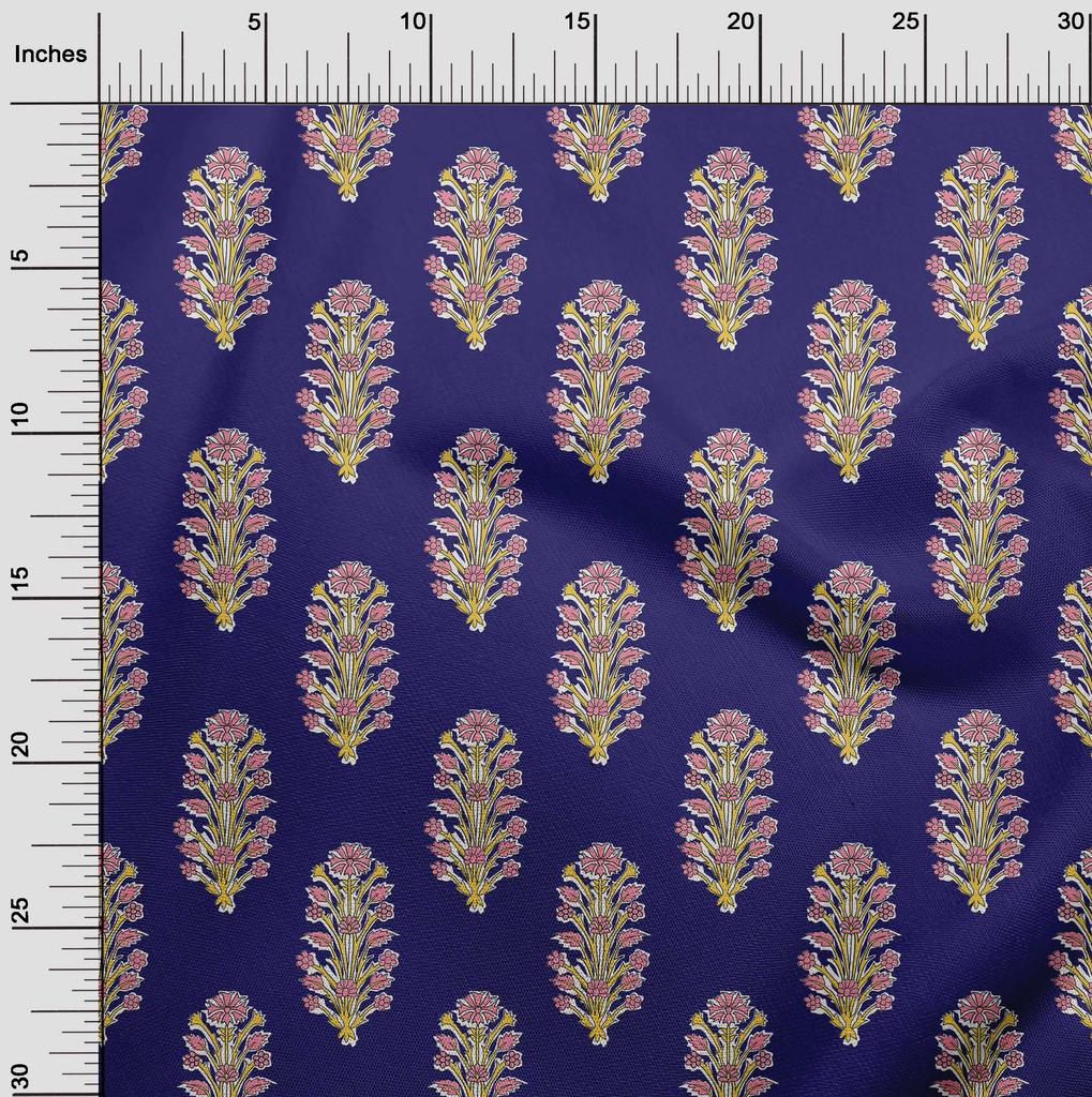 oneOone Cotton Flex Fabric Leaves & Floral Block Print Fabric By The Yard 40 Inch
