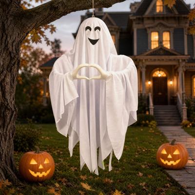 Halloween Ghost Pendant Heart Hand Gesture Cloaked Ghost Messenger Statue Luminous Eyes Light