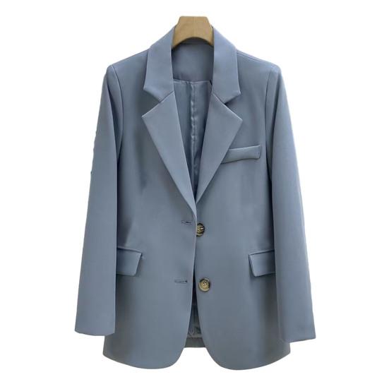 

Женский костюм, пальто, формальный деловой стиль, свободная однобортная повседневная однобортная куртка с лацканами и длинными рукавами, однотонная куртка средней длины для поездок на работу M синий