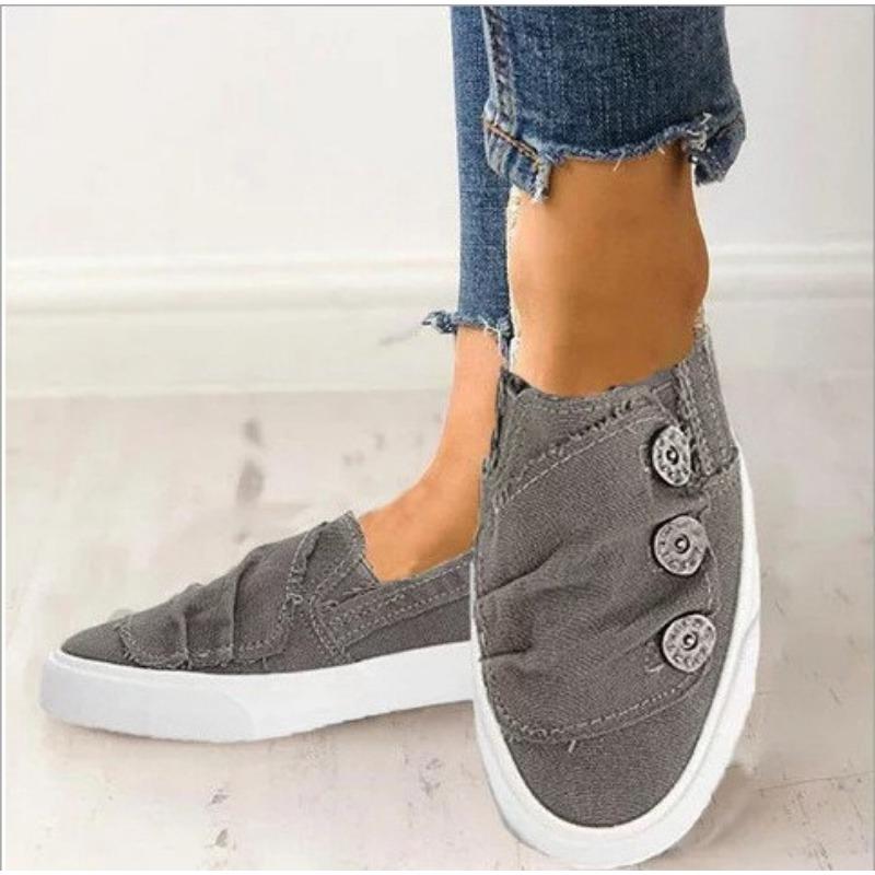 Summer Wish New Large Size Denim Couple Button Loafer Women's Single Shoes