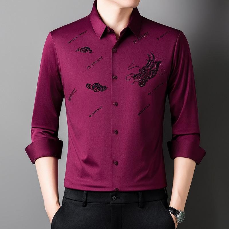 Spring New Year of The Dragon Seamless Shirt Men's Business Casual Shirt Top