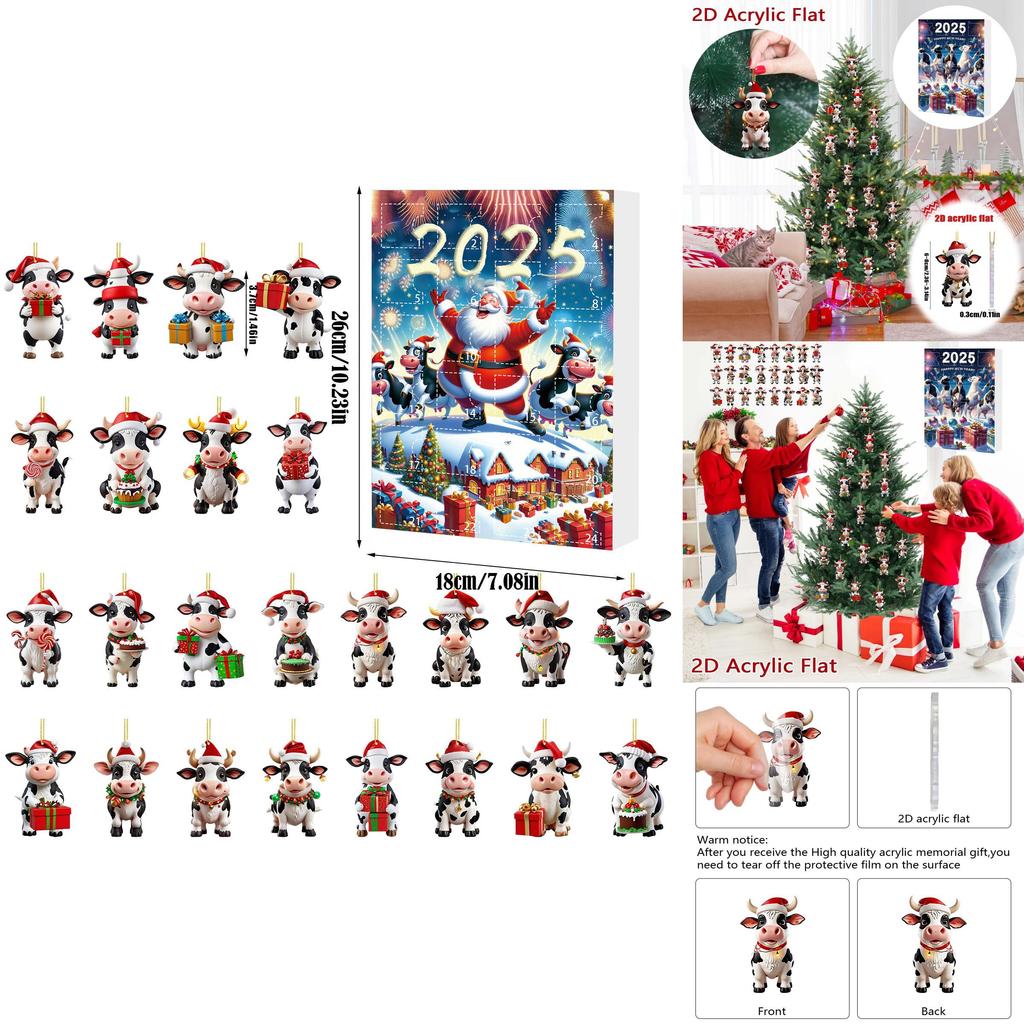 Caja Misteriosa de Cuenta Regresiva de Navidad Adorno de Granja de Vacas Con Decoraciones Acrílicas Para Decoración de Árbol Navideño
