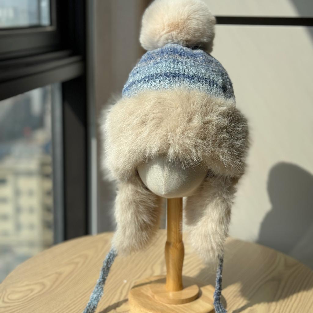Lei Feng Hat Women's Thickened Warm and Coldproof Ear Protection Hat Autumn and Winter Outdoor Cycling Hat Gradient Color Plush Knitted Hat