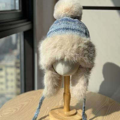 Lei Feng Hat Women's Thickened Warm and Coldproof Ear Protection Hat Autumn and Winter Outdoor Cycling Hat Gradient Color Plush Knitted Hat