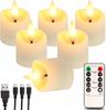 Set of 6 Rechargeable Flameless Tea Light Candle Light 2/4/6/8H Timer Remote Electric Flickering Votive Candles Wedding Table De
