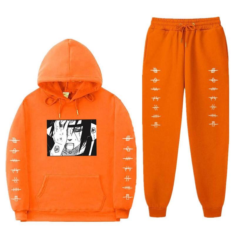 Mens Anime Hooded Sweatshirt Set With Fleece Lining Naruto Uchiha Itachi Inspired Casual Winter Outfit