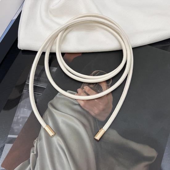 Dámské tenký pásek kulatý pás z umělé kůže šněrování elastický pás bunda svetr pas ozdobný pásek k outfitu příslušenství