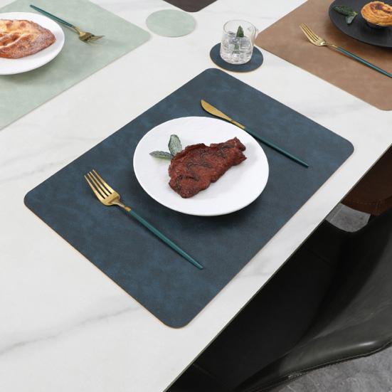 Faux Leather Placemat Coaster Dining Table Heat Insulation Pad Dual Side Waterproof Placemat for Kitchen Countertops Dining Tables