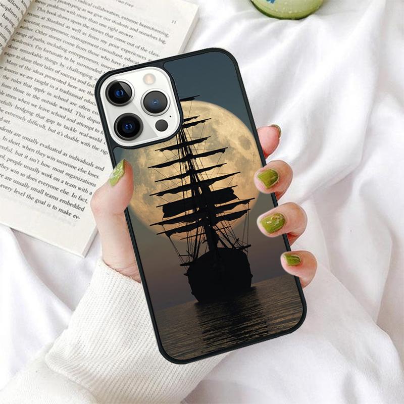 Old Ship in Sea Moon Night Celular Mobile Phone Cases For iPhone 17 Air 16e 15 14 12 13 11 Pro MAX Plus Coque Fundas