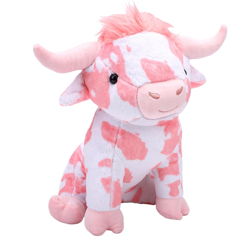 Pink Cow Plush Toy Cute Highland Cattle Stuffed Animal Doll for Kids Boys Girls Valentine Day