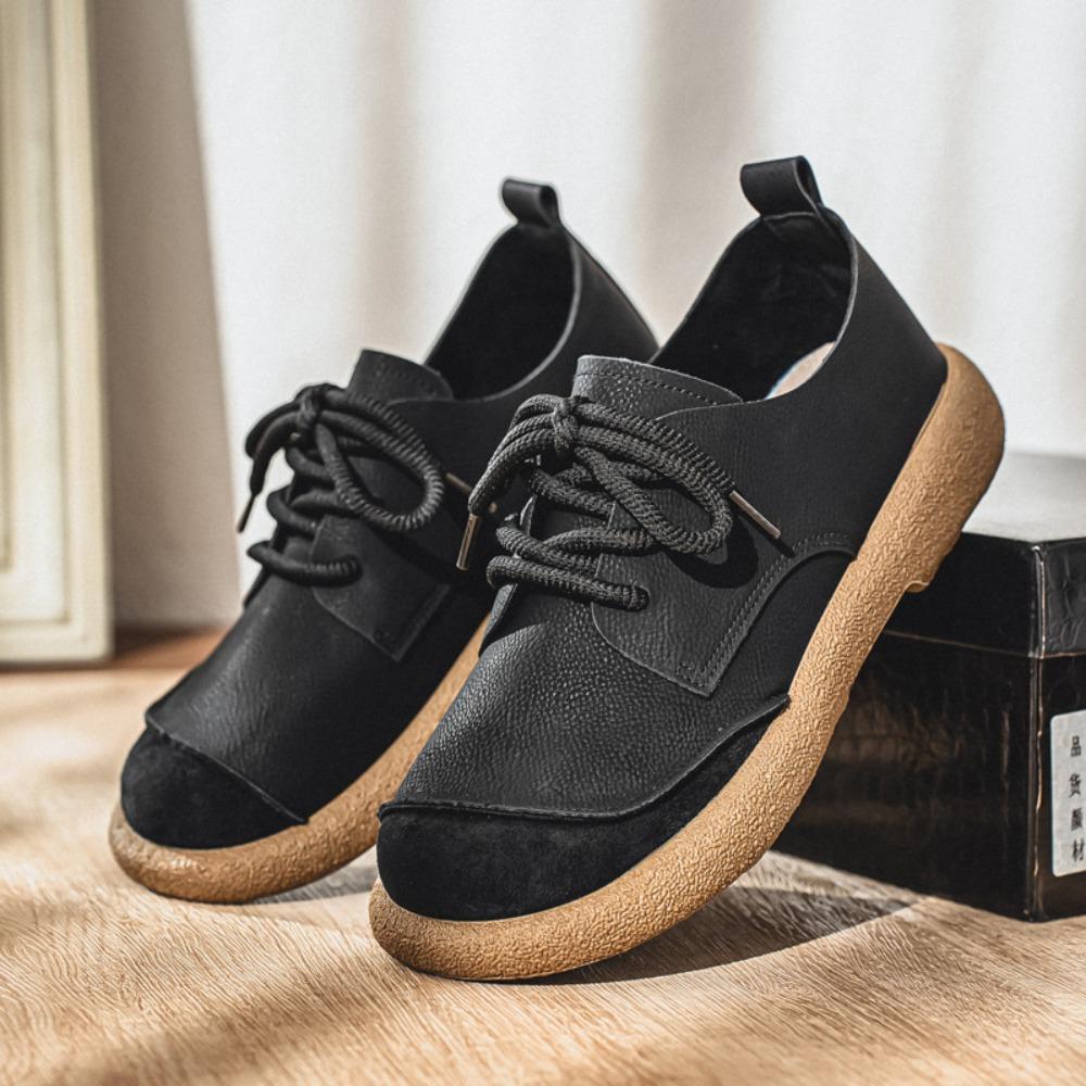 Nové Pánské Ležérní Kožené Boty Retro Trend Velká Špička Nízké Šněrovací Boty Měkká Podrážka Ležérní Boty Všestranné Módní Boty Pánské