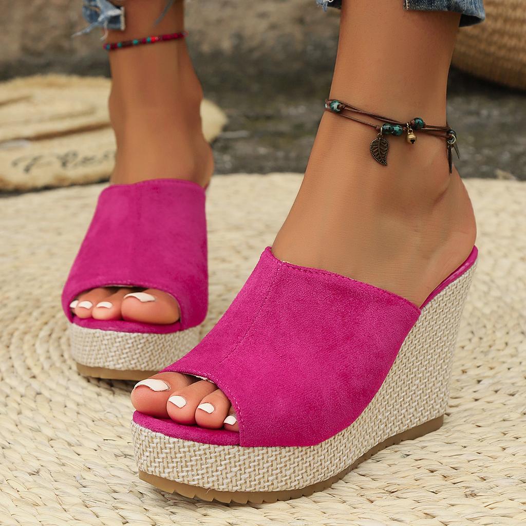 Platform slippers women's summer new high-heeled sandals wedge-heeled sandals muffin shoes large-size shoes