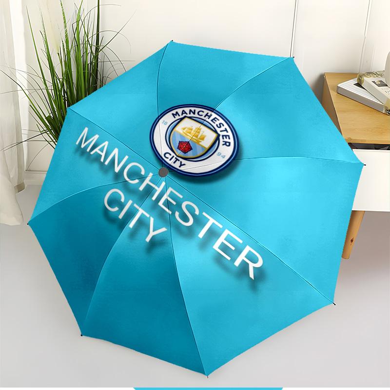 Manchester City FC Print Automatic Open Close Umbrella, Portable Foldable Umbrella, for Outdoor Commute Camping Trip, Ideal Birthday Gift