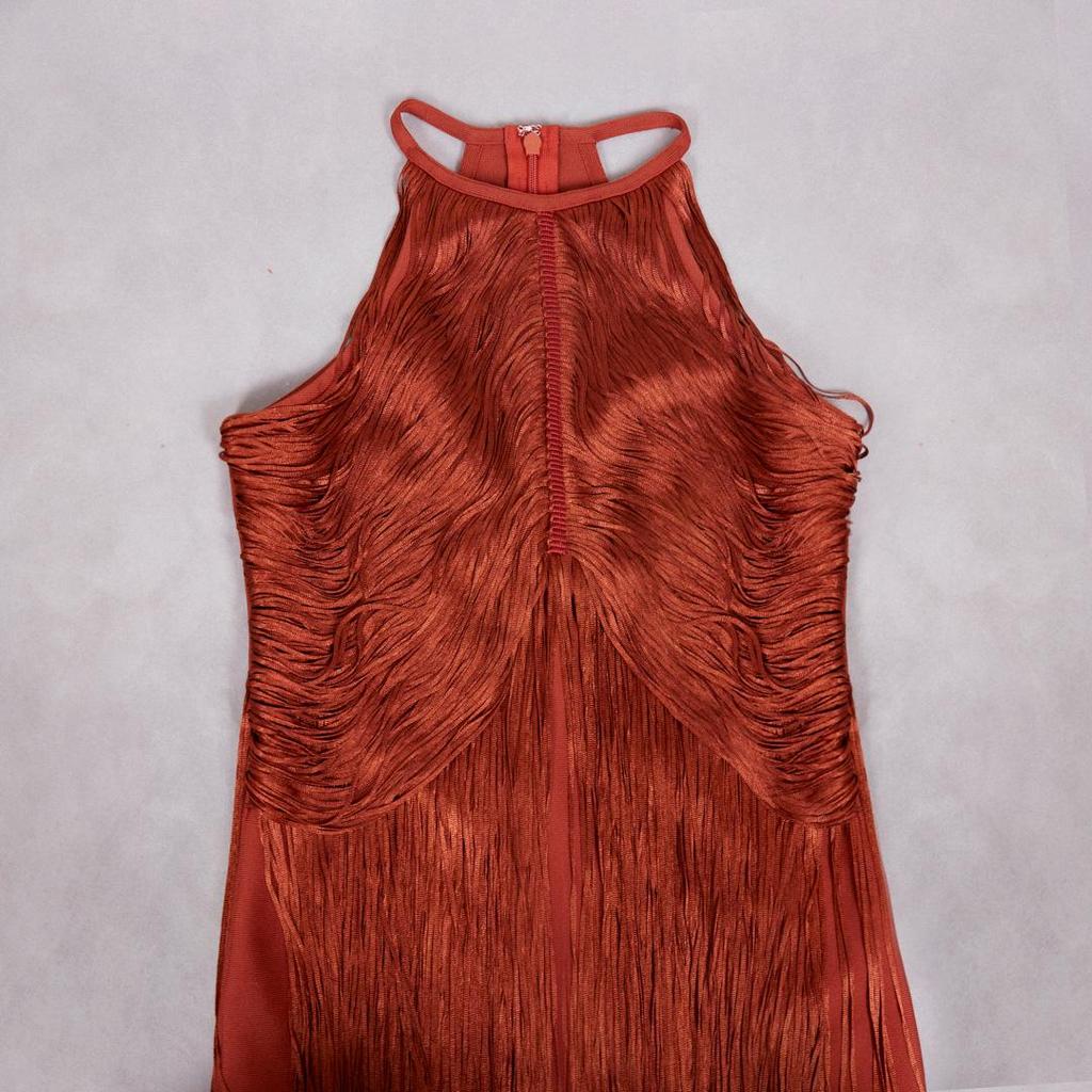 Women's Tassel Sleeveless Waist-Cinching Bandage Evening Gown