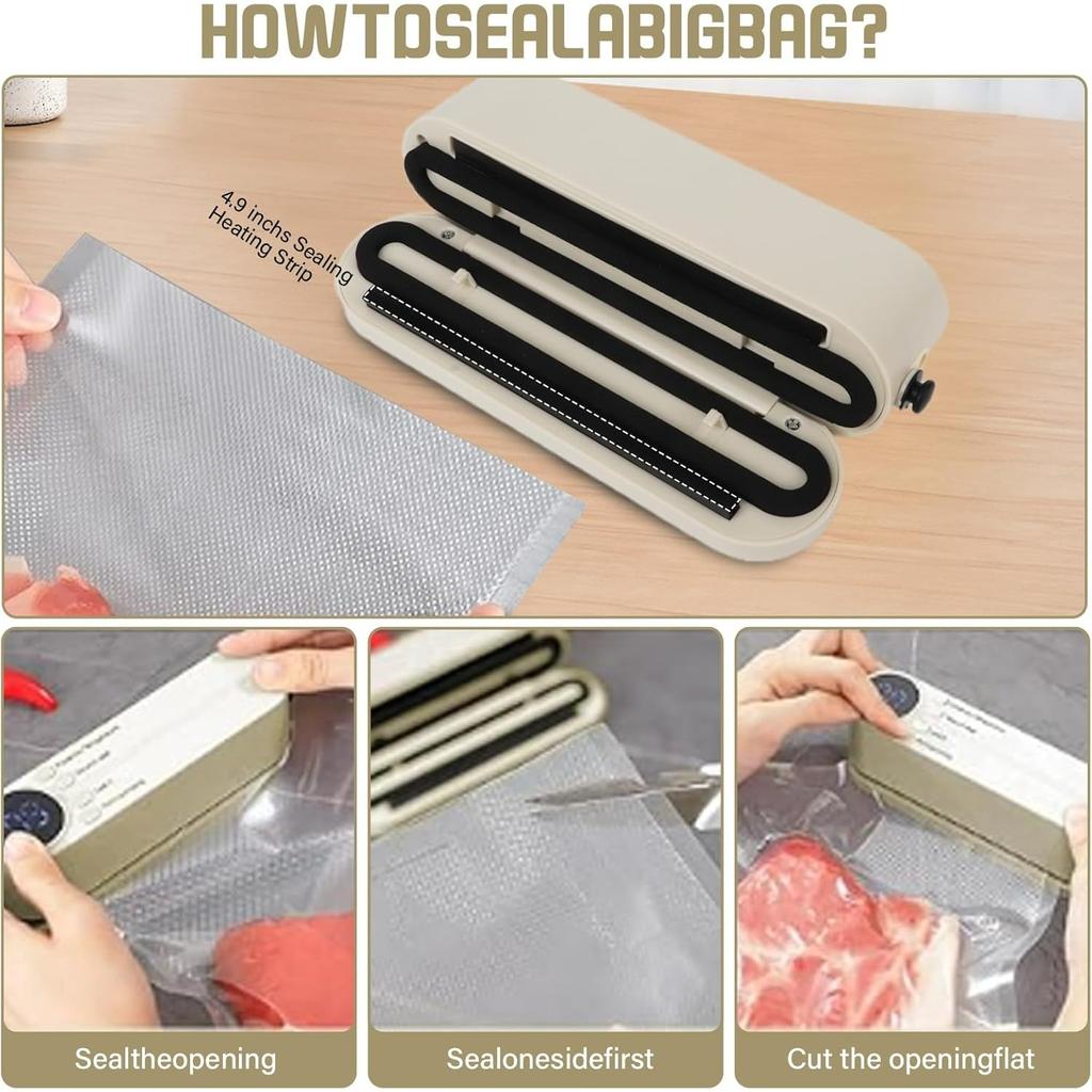 Food Storage Vacuum Sealer Machine,3 in 1 Mini Cordless Rechargeable Food Sealer for Dry/Moist Food Storage,4 Snack Bags,1 Storage Bag,Inflation Pump